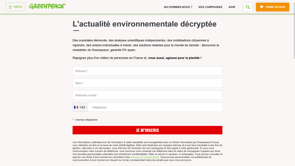 Abonnez-vous à la newsletter de greenpeace